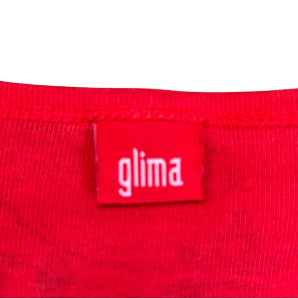 SALE VTG Glima Red Crest Graphic Top 3/4 Sleeve VNeck 100% Cotton Made in USA XL - Picture 3 of 9